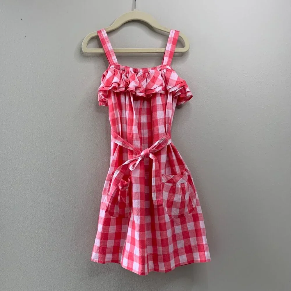 COUNTRY ROAD Red Gingham Dress Girls 5 NWT Checks Ruffles NEW 4th July Summer - Picture 2 of 9